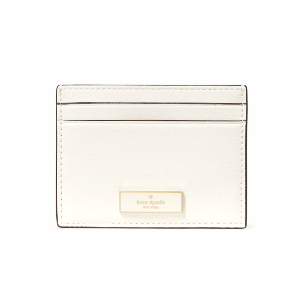 New Bridget Crinkle Patent Small Slim Card Holder Meringue